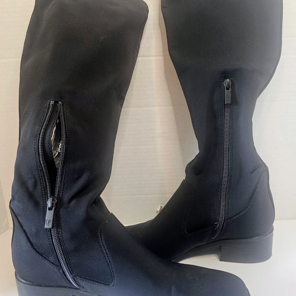 Donald Pliner Zela Tall Stretch Crepe Boots Black Sz 10 Block Heel - Picture 5 of 9
